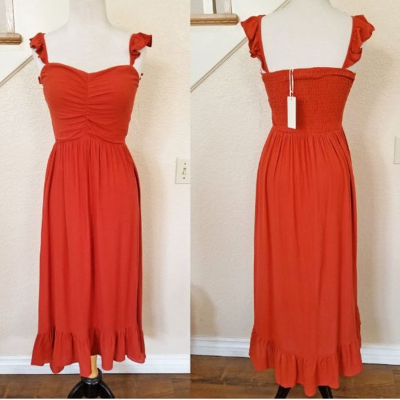 Burnt Orange Ruched Sweetheart Neck Maxi Dress 6 - Picture 2 of 3